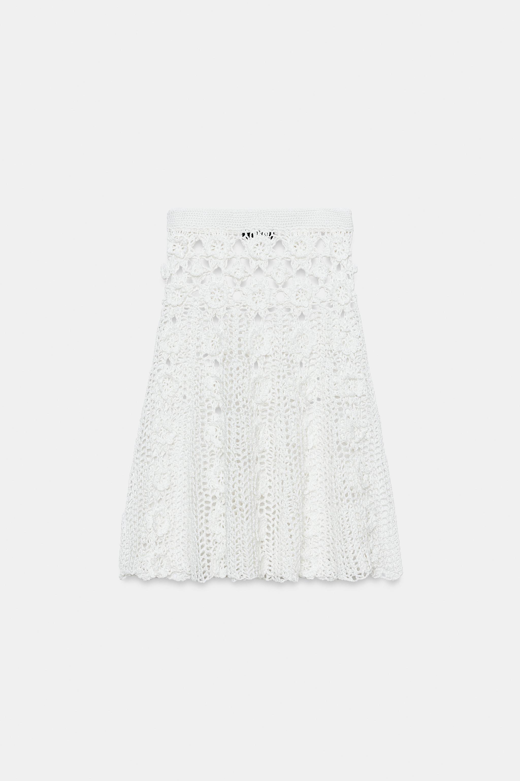 CROCHET FLORAL KNIT MIDI SKIRT